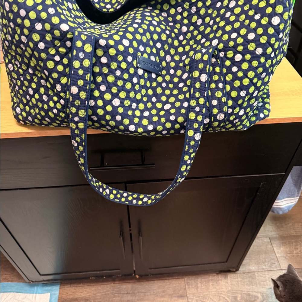 Vera Bradley Navy and Lime Polka Dot duffel bag